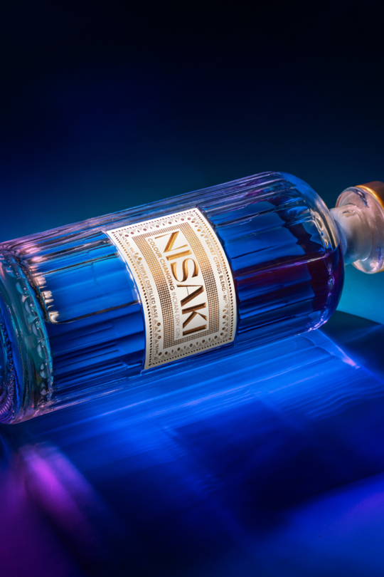 Nisaki Gin Bottle in a studio